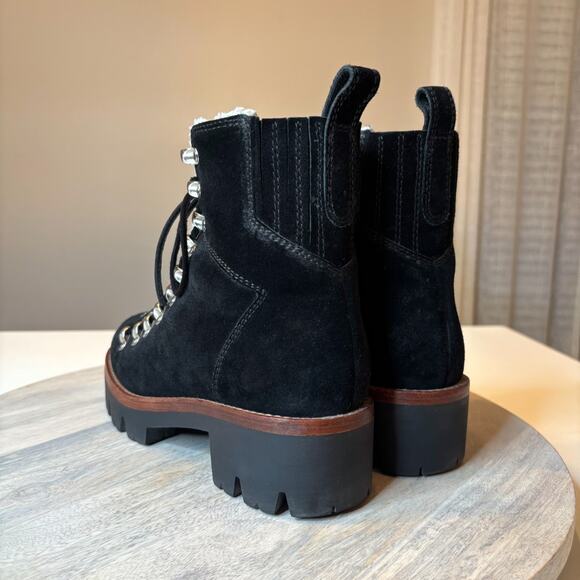 Jeffrey Campbell Black Suede Shearling Lace-Up Lug Sole Boots Women’s Size 7 - Picture 6 of 10